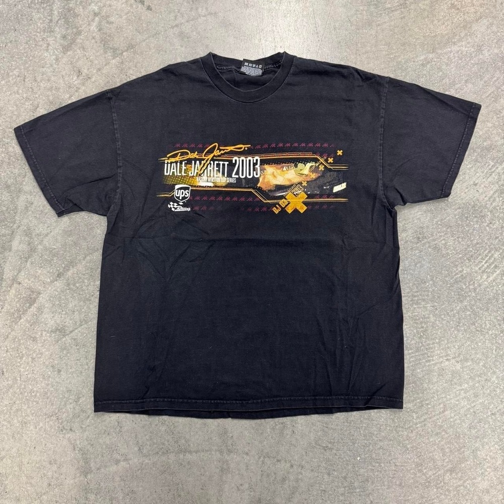 Men's Dale Jarrett T-Shirt Black Double Sided Short Sleeve Large